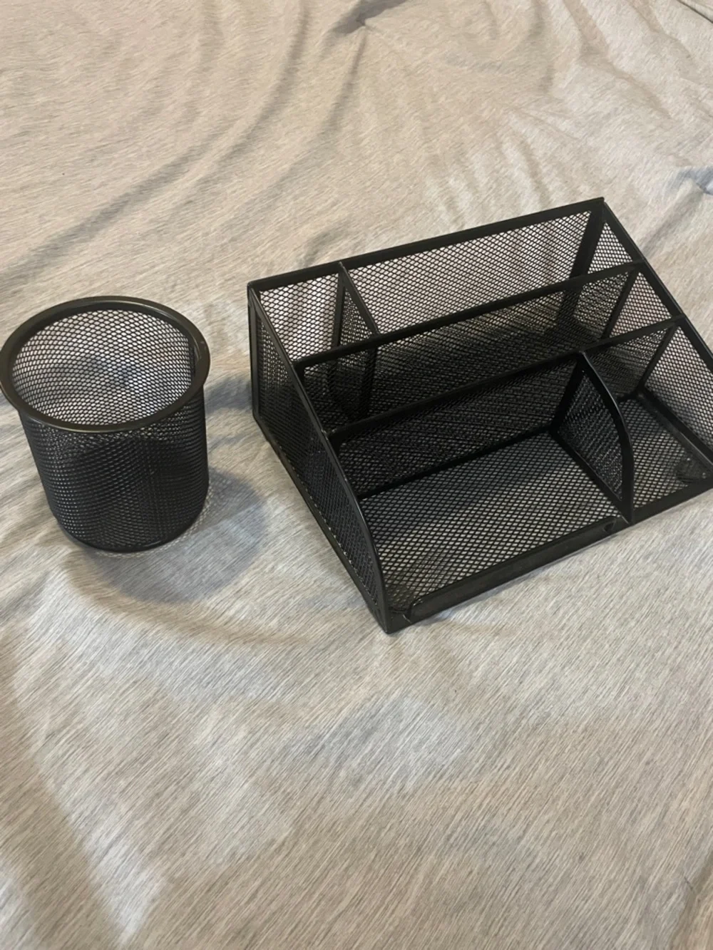 Black Mesh Desk Organizer Set - Multi-Compartment Pen Holder